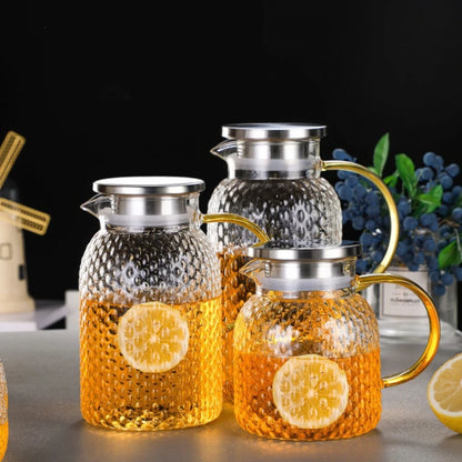 JUSTINLAU Cold Water Jug Heat-resistant Glass Teapot Large Capacity Rice Grain Pattern Boil Water Kettle for Kitchen and Dining