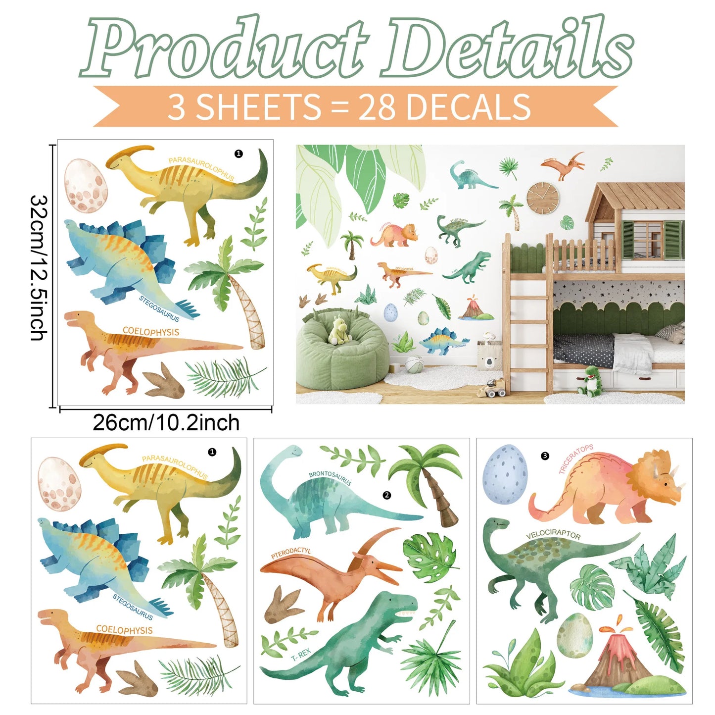 Cartoon Animal Cute Dinosaur Wall Stickers Removable for Kids Room Decoration Background Living Room Baby Nursery Wall Decals