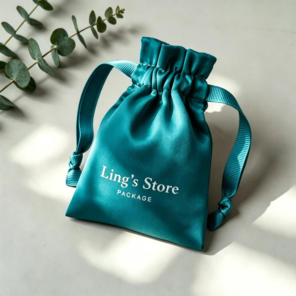 100Pcs Personalized Logo Jewelry Packaging Silk Satin Drawstring Bag Wedding Favors Candy Gift Pouch Ring Bracelet Cosmetic Sack