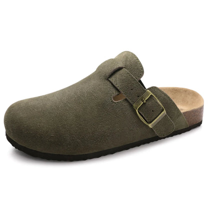 Comwarm Cork Footbed Clogs For Women Men Fashion Leather Mules Comfort Potato Shoes With Arch Support Indoor Outdoor Flat Slides