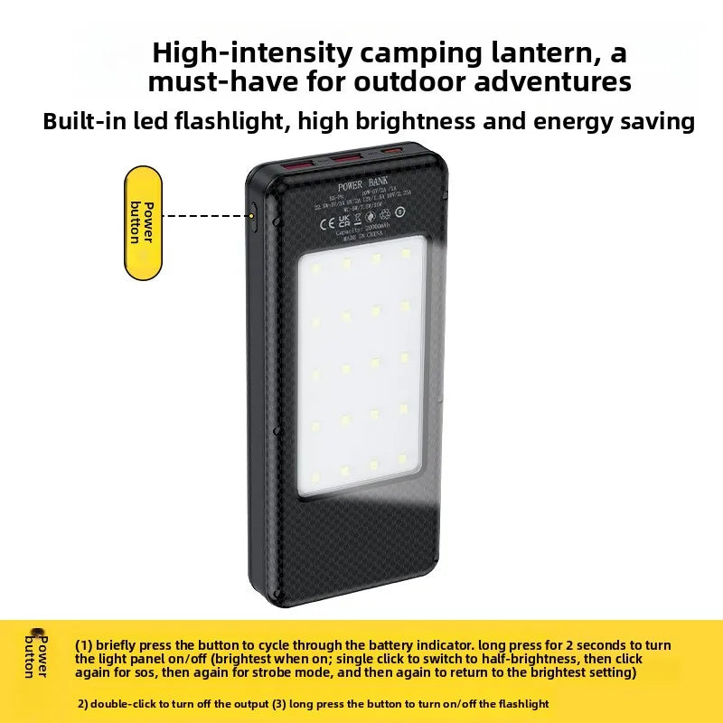 22.5W Fast Charging & Wireless Charging 18650 Battery Power Case - 8x18650 Battery Holder with Outdoor Camping LED Light