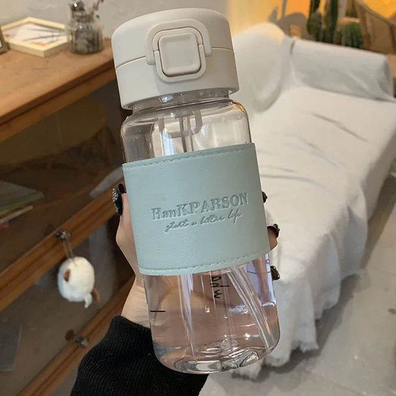 【LM】500ml Portable Water Bottle with Straw Creative Cute Leak-proof Plastic Drinking Bottle Milk Coffee Tea Juice Cup Drinkware