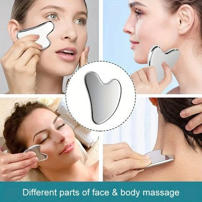 1Pc Stainless Steel Gua Sha & Ice Face Roller Kit – Cooling Facial Tool For Lifting Puffiness Reduction & Skin Care 3PCS Beauty