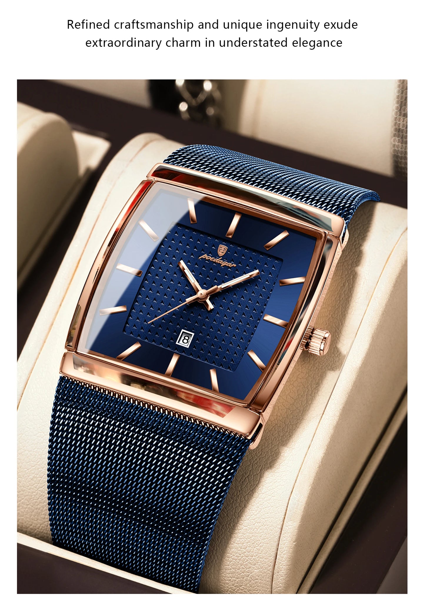 POEDAGAR Original Luxury Men's Wristwatch Stainless Steel Mesh Waterproof Luminous Date Man Watch Fashion Quartz Watches For Men