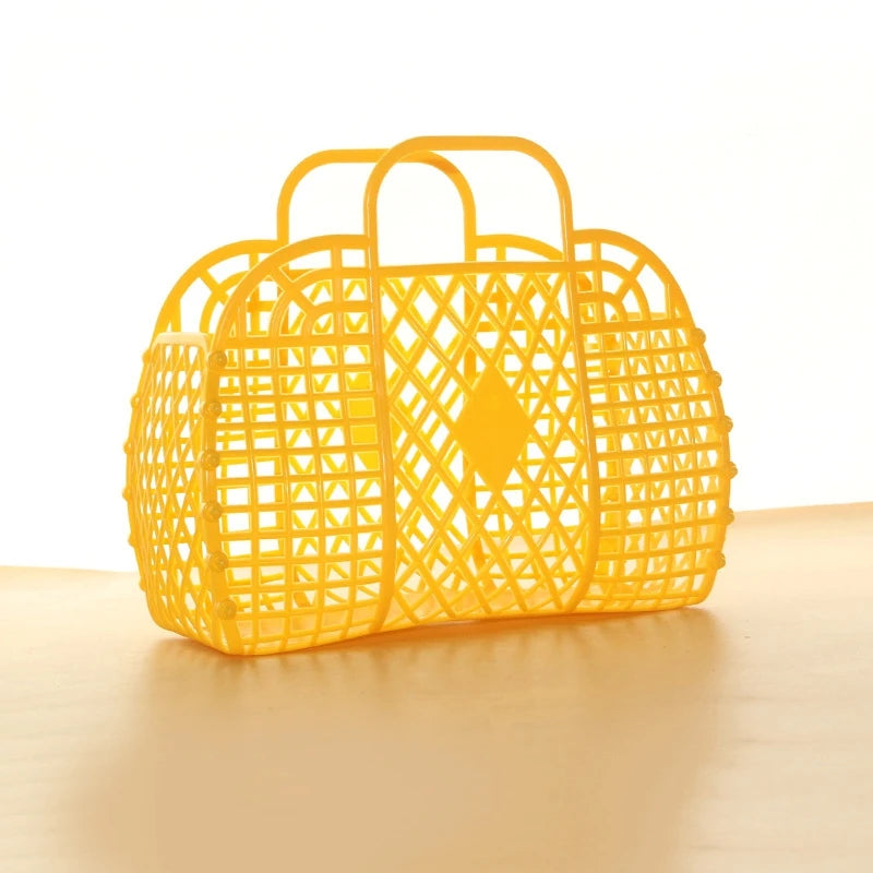 Summer Jelly Bag Portable Vegetable Basket Hollow Jelly Bag Girl Large Capacity Holiday Handbag Jelly Beach Tote Bags Organizer