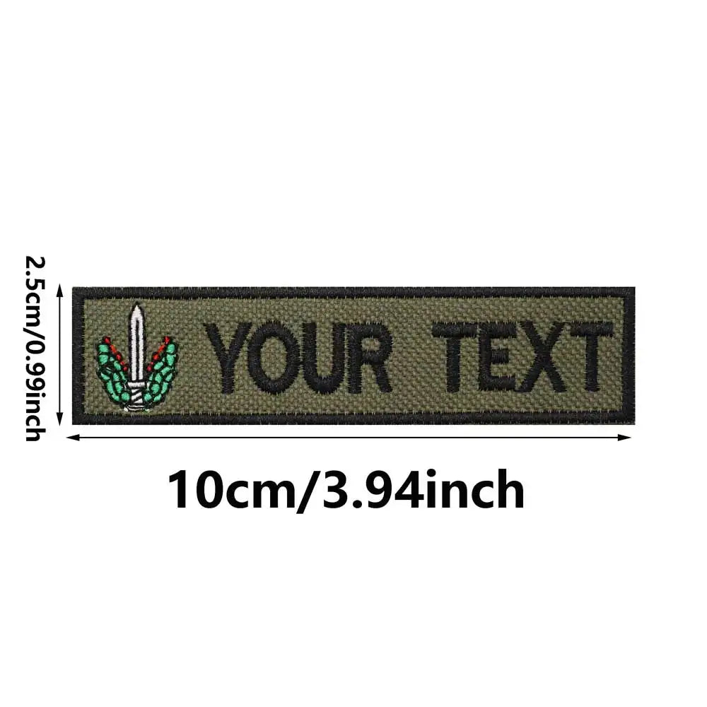 Customized name text embroidery patch with tactical patch army green background, tactical name sticker, hook and fur on the back