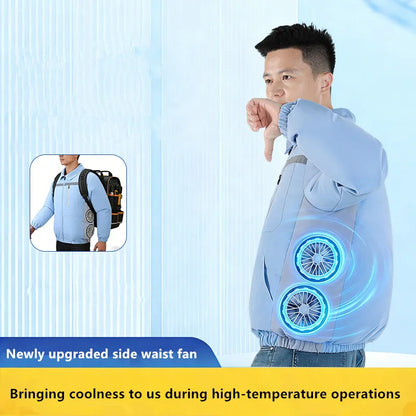 Men'S Summer Fishing Driving With 4 Fans For Heatstroke Prevention And Cooling Construction Site Work Coat (Without Power Bank)