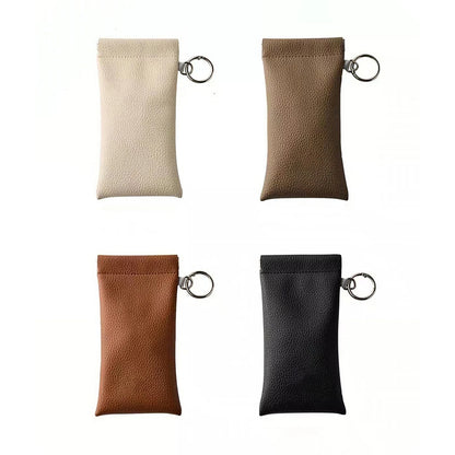 1pc PU Leather Sunglasses Pouch with Keyring Portable Soft Scratch-Resistant Eyeglass Case for Women Men Daily Office & Travel