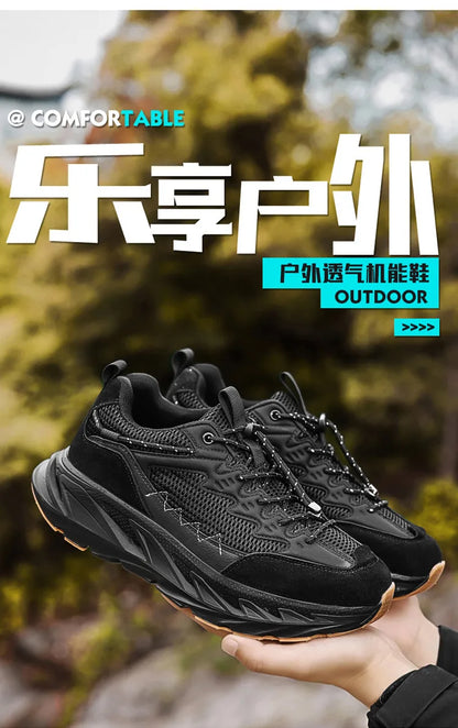 Men's Hiking Shoes Breathable Mesh Leather Upper Non-slip Rubber Sole Outdoor Casual Trekking Walking Shoes Size 39-45