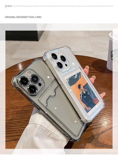 Przezroczyste Etui Portfelowe na Karty do iPhone 16 15 14 13 12 11 Pro Max Mini X XR 7 8 Plus Przezroczysta Odporna na Wstrząsy Miękka Obudowa