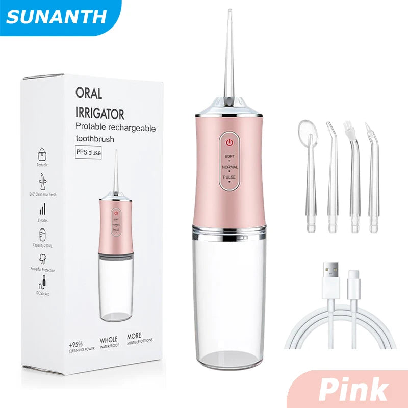 Portable Cordless Teeth cleaning machine Travel Oral Irrigator USB Rechargeable 3 Modes 4 Jet Tips IPX7 Mouth Washing Machine