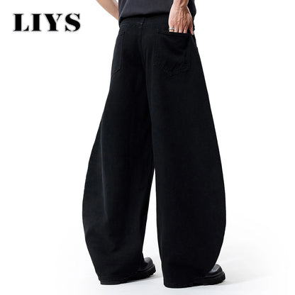 Liys Men's Black Ultra Wide Leg Jeans Baggy Fitting Denim Pants Man Solid Streetwear Daily Casual Fashion Lantern Balloon Jeans