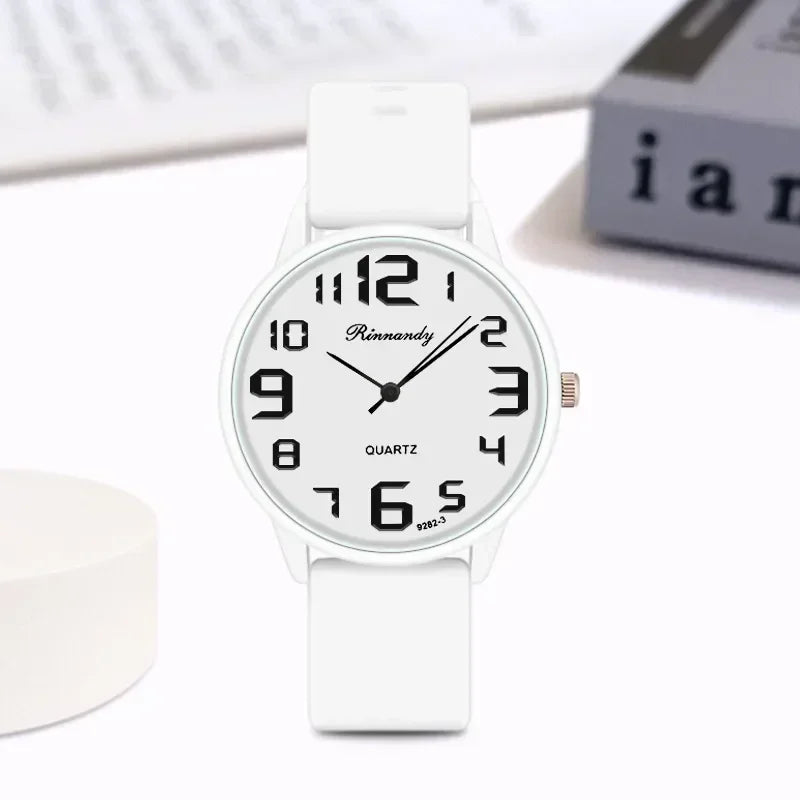 Women Fashion Silicone Watches Set Minimalist High Number  Qualities Big Dial Ladies Quartz Wristwatches With Casual Clock Gifts