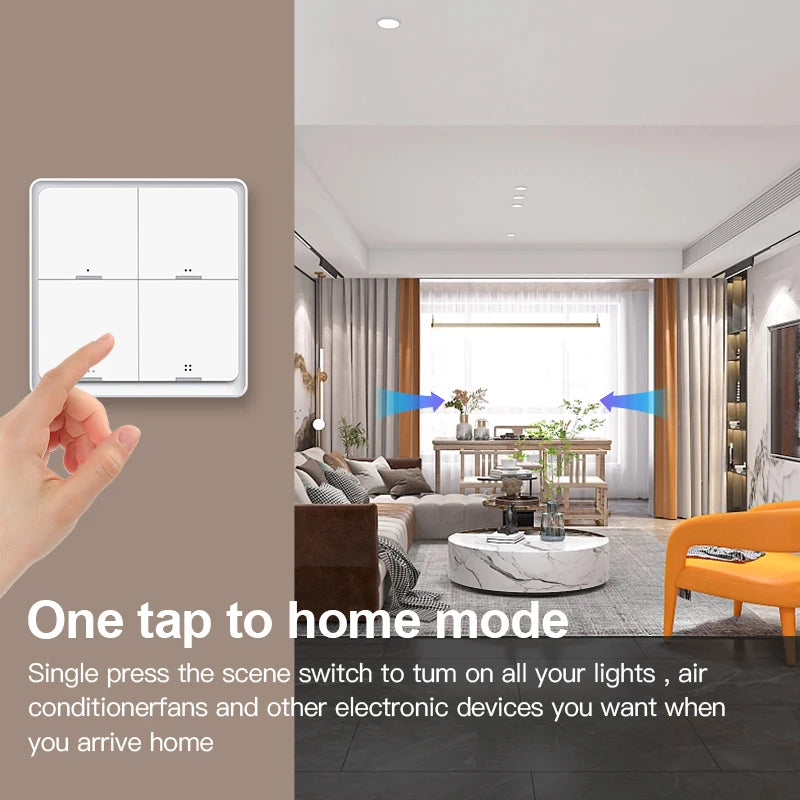 Works with Tuya Zigbee Smart Scene Switch Button 4 Gang 12 Scene Switch Push Button Controller in Smart Life App ZigBee Gateway