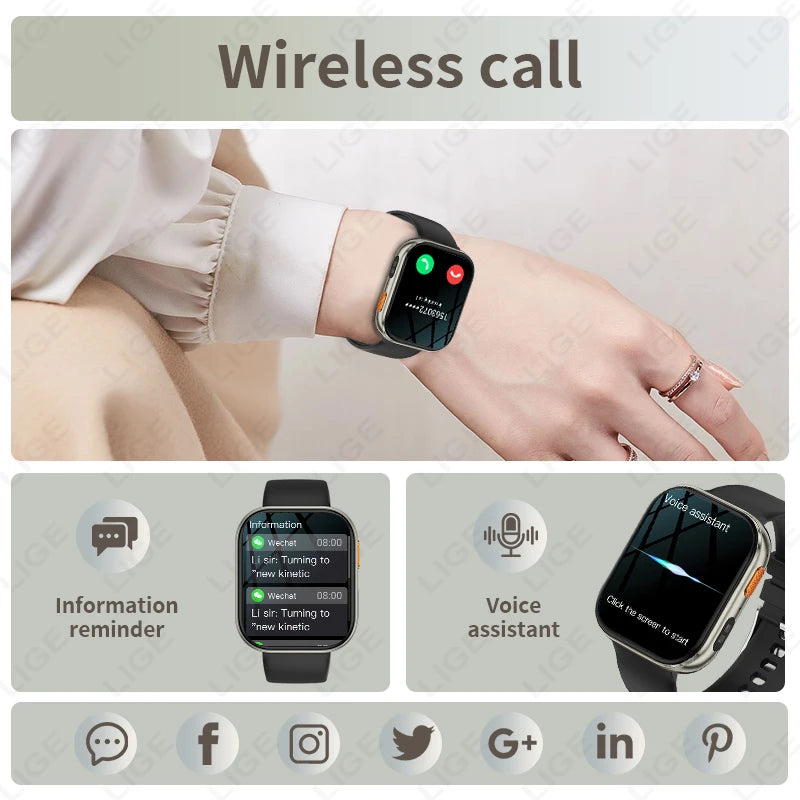 LIGE AMOLED Smart Watch Men 2.04 Screen Bluetooth Call Health Monitor IP68 Waterproof Sport Women Smartwatch New For Android IOS