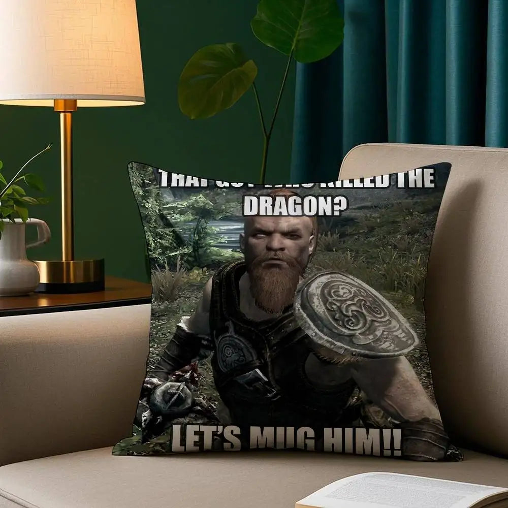 Hey You Youre Finally Awake Skyrim Meme Pillow Case Cozy Plush Pillow Cover Double Side Printed – Home Gift for Bedroom Decor
