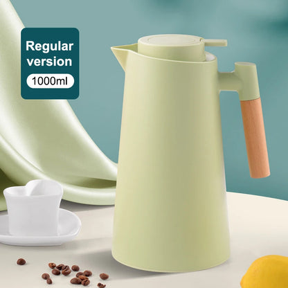 1Pc 1000ML Thermos Bottle Nordic Thermos For Hot Water Intelligent Water Heater Kettle Jug Bottle Vacuum Flask Wooden Handle
