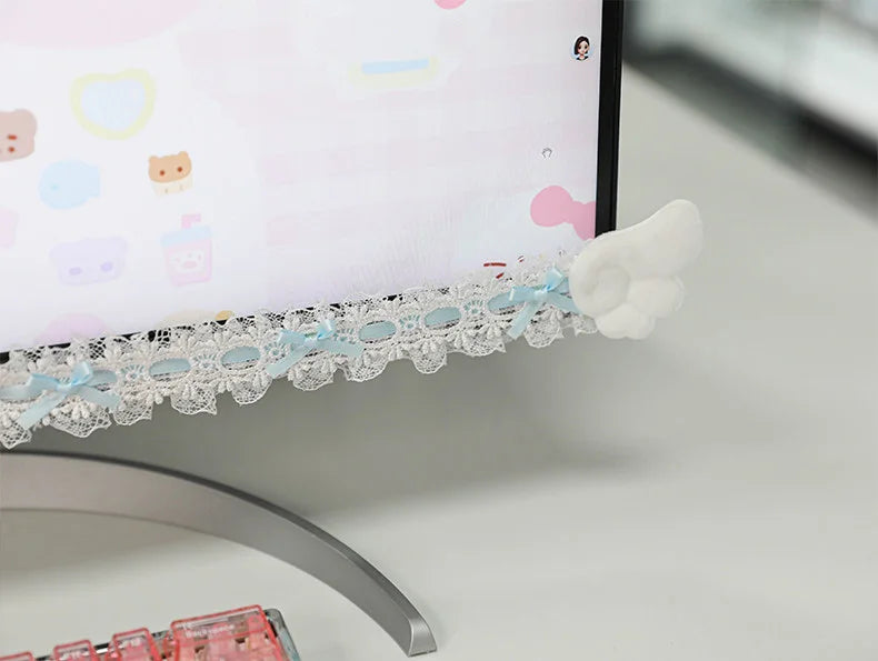 Bow Lace Cute Table Screen Decorative Computer Monitor Decorative Stickers Gaming Room Frame Display Screen Decorative Ornaments