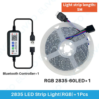 5M USB Led Strip Lights RGB 2835 60 LED Bluetooth APP Control Luces Led Flexible Diode Decoration For Living Room Lamp Ribbon