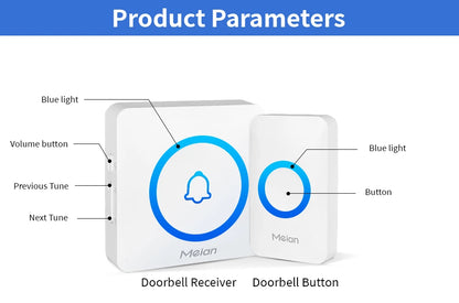 Meian Smart Home Doorbell Wireless Security Doorbell IP65 Waterproof Outdoor Door Bell 60 Songs 5 Volume Adjustable Chime Kit