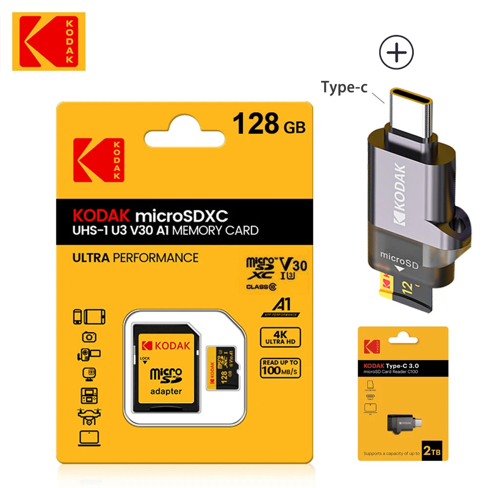 KODAK 100% Original Micro sd Card 16GB 32GB 64GB 128GB 256GB Microsd Memory Card Class10 SDXC U3 4K TF Card for Drone Phone