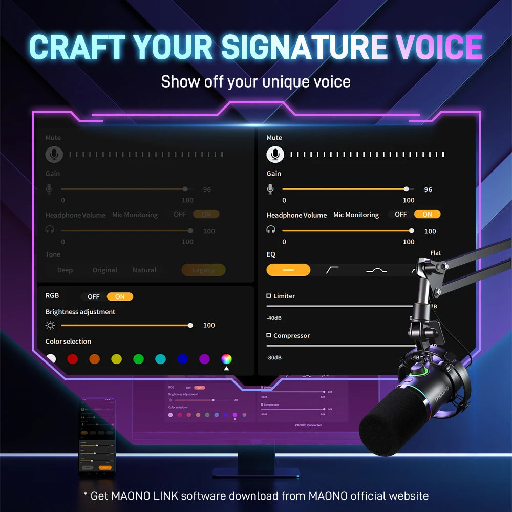 maono PD200X XLR\USB Dynamic Microphone for Gaming Recording Streaming Youtube Metal Mic with Software Tap-to-Mute Gain Knob