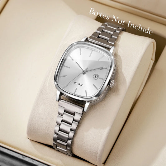 Elegant Square Dial Women Watches Simple Calendar Quartz Wristwatches Reloj Mujer Girls Clock Gift (Without Box)