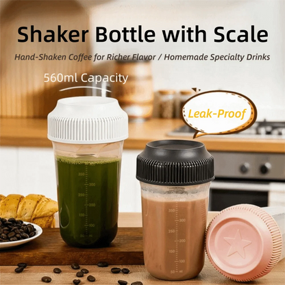 Microwave Safe Plastic Shaker Bottle with Scale 560ML Tumbler Leakproof Coffee Mixing Bottle Smoothies