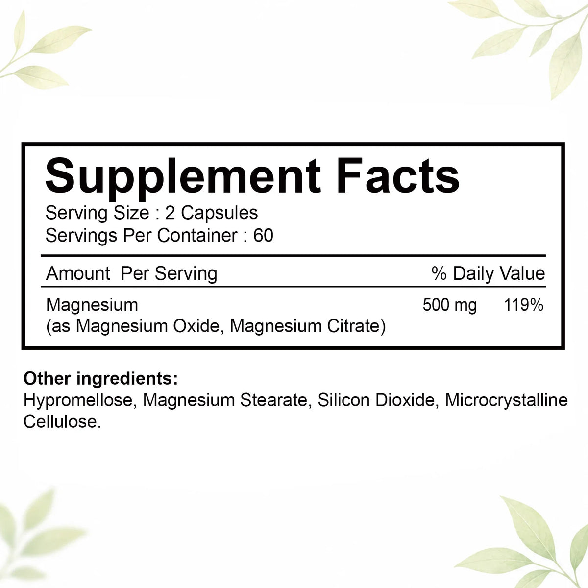 500MG Magnesium Citrate - Supplement for Stress, Relaxation, Bone, Sleep, Heart Health, Nerve, Muscle & Metabolism 120 Capsules