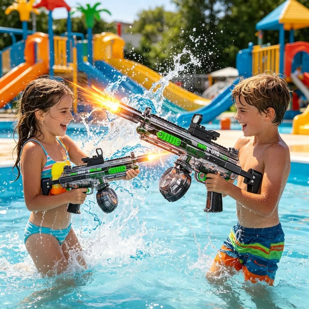 MP5K Full Automatic Water Gun Toy with Retractable Stock Linked Recoil Mechanism Water Pistol Summer Outdoor Beach Shooting Game