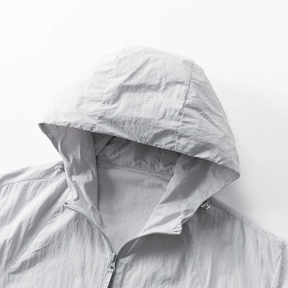 Summer Men's Hooded Sunscreen Jacket UPF50+ Ultra Thin Zipper Pocket Windbreaker Elastic Cuffs Outdoor Hiking Fishing Skin Coats