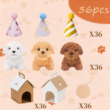 6-36 Pcs 4.7Inch Puppy Stuffed Animals Bulk with Hat Card Paper Boxes Adopt A Puppy Party Favors Kids Stuffed Dogs Birthday Gift