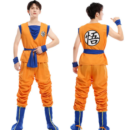 Anime Adult Son Goku Cosplay Costume For Men Kids Boys Orange Suit Halloween Super Saiyan Superheroes Krillin Jumpsuit Role Play