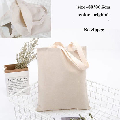 Canvas Cotton bag grocery handbag Foldable Fabric tote bag portable Storage organizer Shopping bag for woman Cloth organizer bag