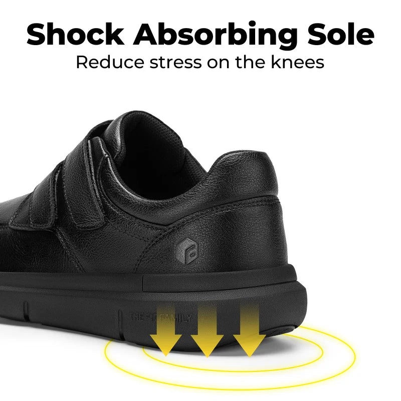 FitVille Men's Wide Walking Shoes Hook and Loop Comfortable Leather Business Shoes Orthopedic Diabetic Shoes for Swollen Feet