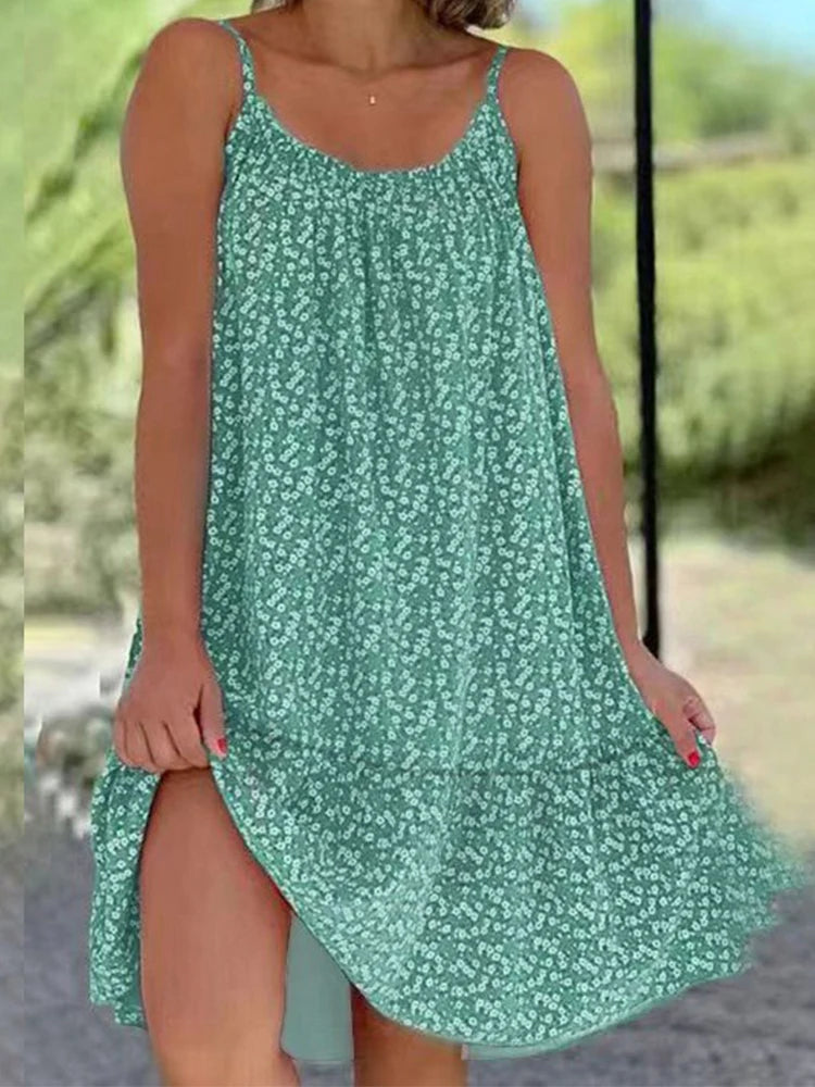 Summer 2026 Large Swing Strap Dress European American Leisure Style Printed Sleeveless Fashionable Casual Maxi Dress