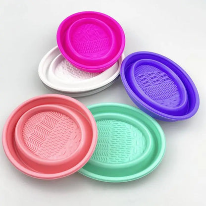 Folding Powder Puff Cleaning Bowl Eyeshadow Brushes Wash Clean Mat Beauty Tools Scrubber Box Soft Silicone Makeup Brush Cleaner