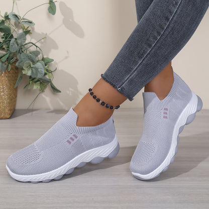 Grid mesh slip-on street sneakers, integrated stretch ribbed collar, thick wavy layered two-tone midsole daily walking shoes