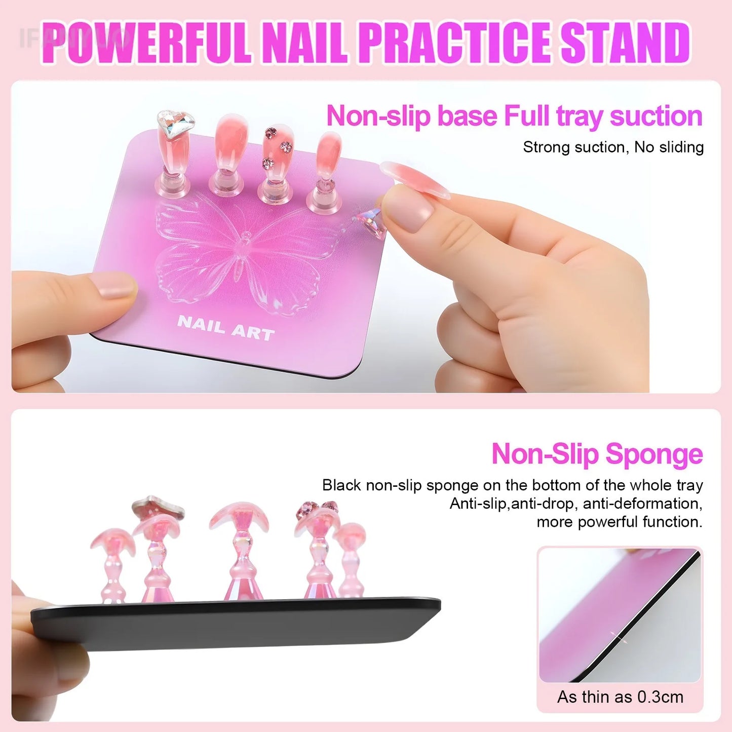 Pink Butterfly Nail Holder 6Pcs/Set False Nail Tip Practice Stand Aurora Base Full Magnetic Holder Tray Nail Art Salon Practice