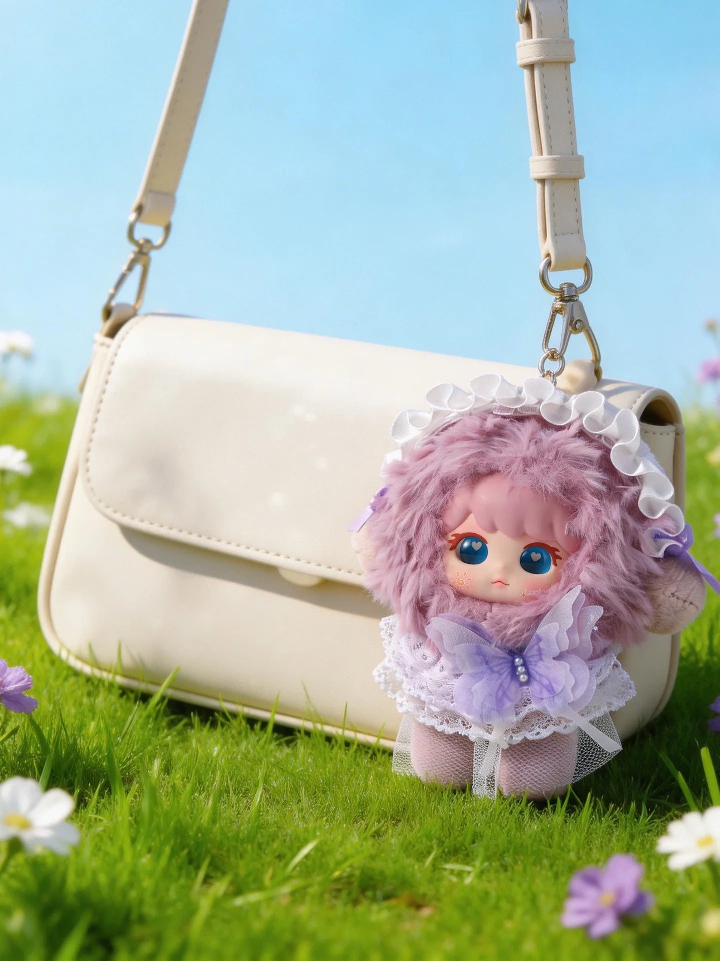 16cm Cute Vinyl Face Plush Doll Keychain Bag Pendant Decor  Girly Backpack Charm Pendant for Students, Adorable Soft Toy Gift