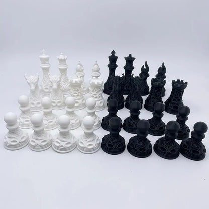 32pcs Gothic Dragon Chess Pieces Set Black White 3D Printed Hollow Design Tabletop Ornament Gift for Chess Lovers