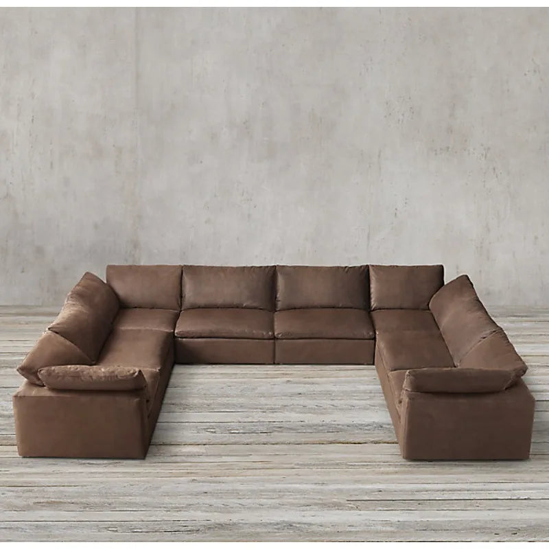 Furniture Modern simple light luxury corner sofa American rural retro cowhide tofu block cloud sofa