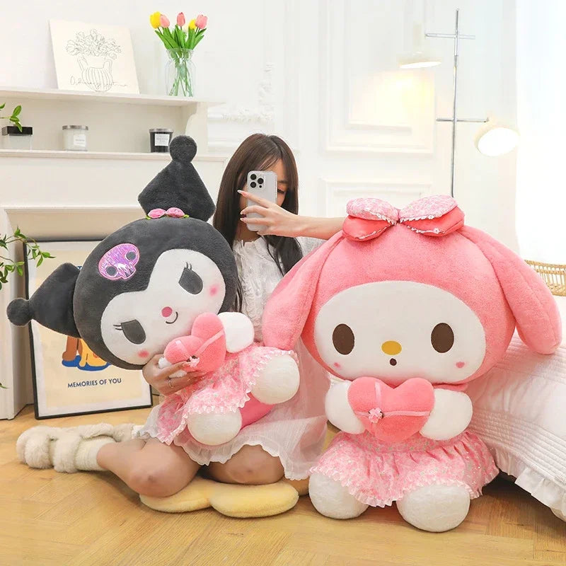 60cm Sanrio Kuromi Melody Hello Kitty Plush Toy Kawaii Cartoon Big Size KT Cat Plush Doll Soft Stuffed Pillow Kids Birthday Gift