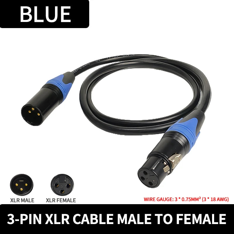 XLR Microphone Cable 3-Pin Male to Female 50cm 1m 2m 3m 5m 10m Balanced Audio Cable for Mic Speaker Amplifier PA System