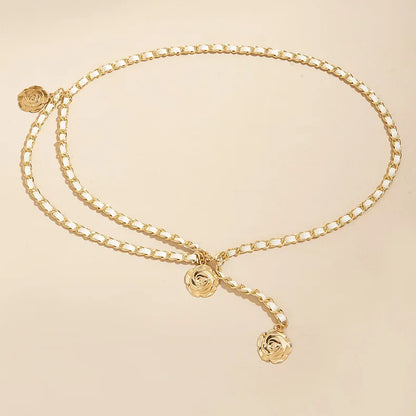 High Quality Metal Waist Chain Belts For Women Round Flower Pendant Chain Strap Rope Female Fine Waistband Dress Shirt Decoratio