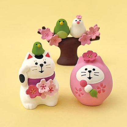 Sakura Series Miniature Zakka Japanese Style Cute Handmade Cat Rabbit Bird Figurines Resin Ornament Desktop Car Home Decor Gifts