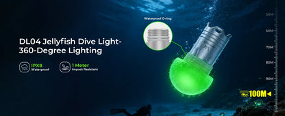 Wurkkos DL04 RGB Signal Light 9 RGB Modes IPX8 Waterproof Detachable 800mAH Battery, Jellyfish Design for Camping, Diving