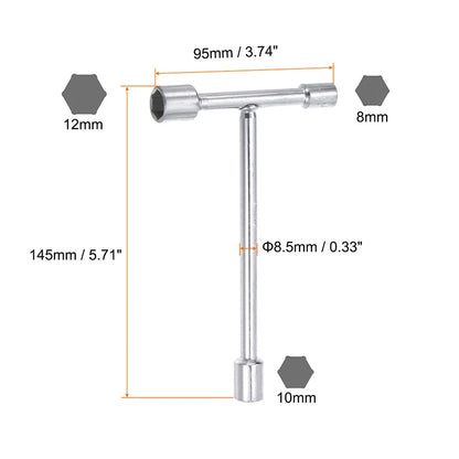 Uxcell T Handle Bicycle 3 Way Wrench 8mm 9mm 10mm 12mm 14mm 17mm 19mm Socket Spanner for Cycling Repair Wrenches Hand Tools