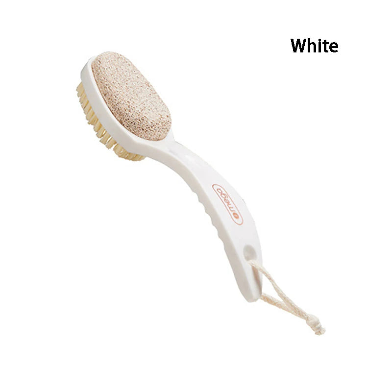 〔E〕2 In 1 Pumice Stone Foot Brush Scrubber With Handle Feet Exfoliating Dead Skin Remover Massage Brush Pedicure Tool Unisex