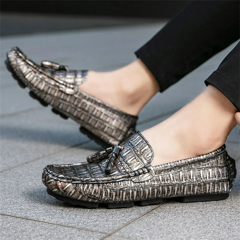 Casual Summer MenLoafers  Shoes Men's Slip-On Anti-Slip Breathable Loafers Shoes Round Toe Flat Heel Rubber Outsole PU Mens